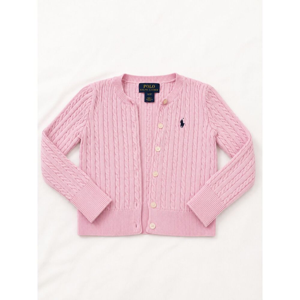 Polo Ralph Lauren Girls Pink Cable Knit Button Front Cardigan Sweater 3T